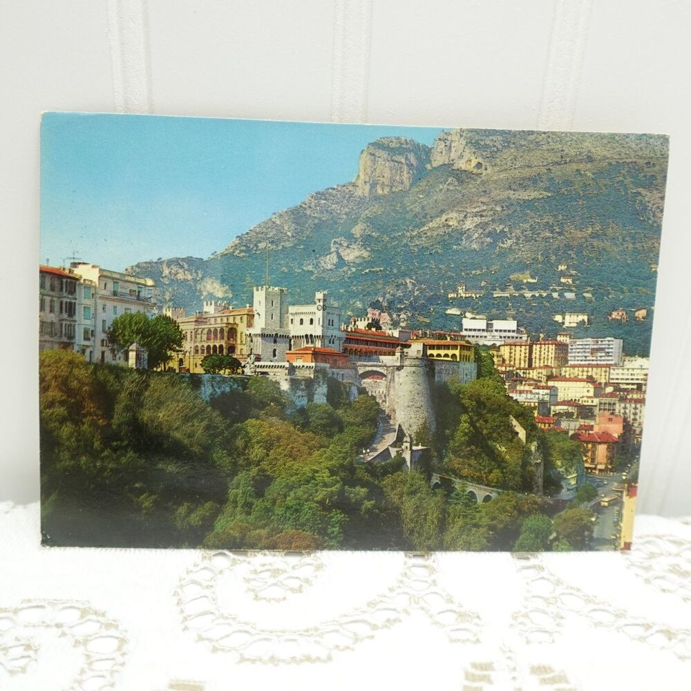 Monaco Prince's Palace Le Rocher Vtg Postcard Prince Rainier III Stamps 1960s